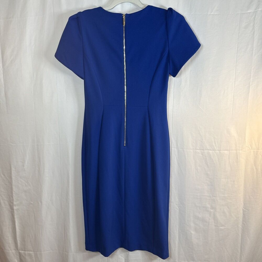 Calvin Klein Womens Royal Blue Tulip Puff Sleeve Round Neck Sheath Dress Size 4 - Picture 5 of 11